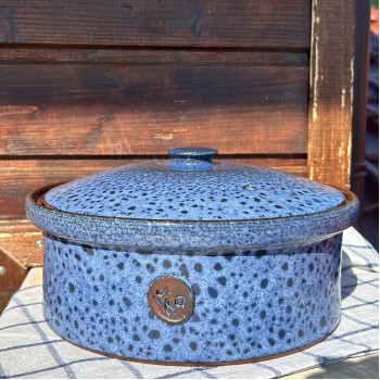 Керамична тава с капак | Синя пръскана