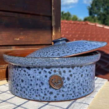 Керамична тава с капак | Синя пръскана