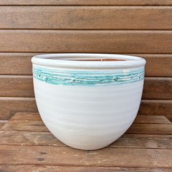 Керамична саксия 30/22 в бяло и зелено