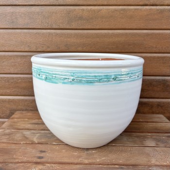 Керамична саксия 30/22 в бяло и зелено