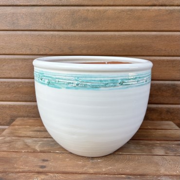 Керамична саксия 30/22 в бяло и зелено